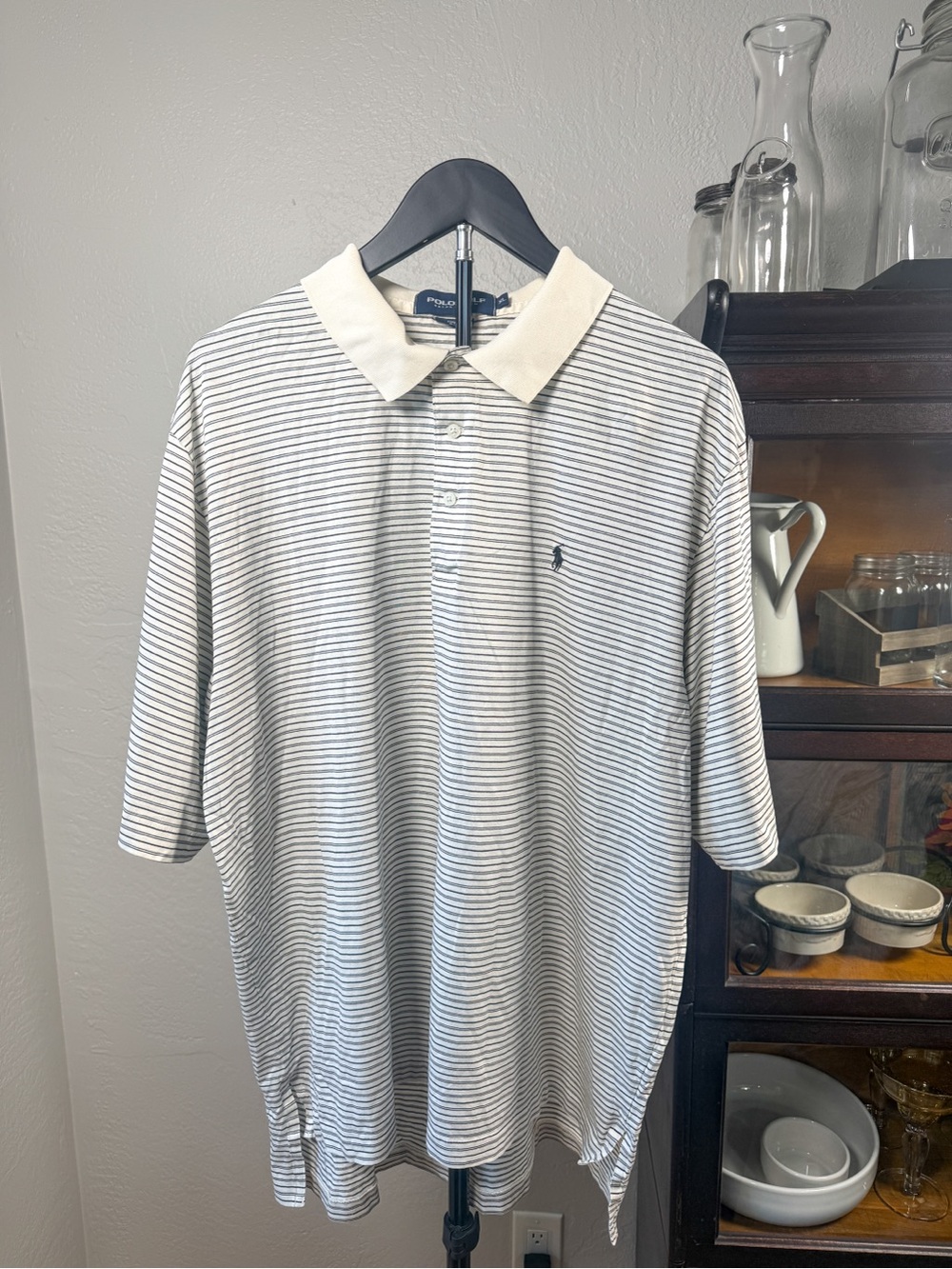 Ralph Lauren Polo Golf Striped Pima Cotton Beige Black Polo Shirt Size XL